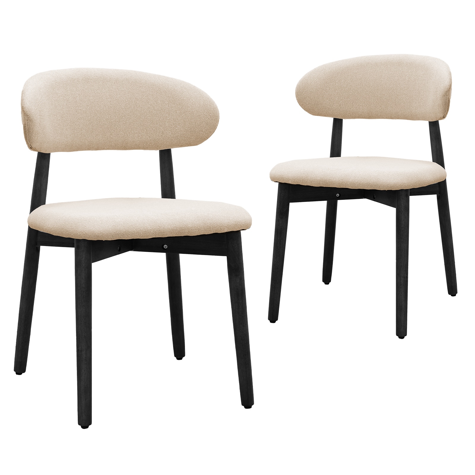 Beige Cotton-Linen Fabric Upholstered Dining Chair With Black Solid Wood Legs, Armless Chair Set Of 2 For Kitchen, Restaurant, Living, Meeting Room_voghion.com